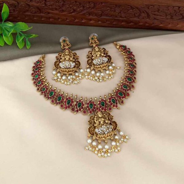 Majestic Peacock Green Necklace Set - Image 3