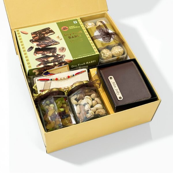 Luxurious Raksha Bandhan Hamper: Ferrero Rocher, Sona Papdi, Dry Fruits Barfi, Journal, Wallet and More! - Image 2