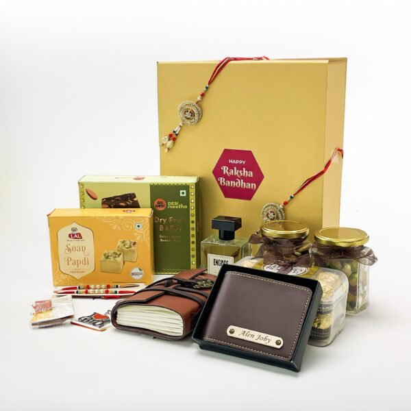 Luxurious Raksha Bandhan Hamper: Ferrero Rocher, Sona Papdi, Dry Fruits Barfi, Journal, Wallet and More! - Image 3