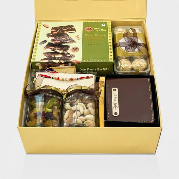 Luxurious Raksha Bandhan Hamper: Ferrero Rocher, Sona Papdi, Dry Fruits Barfi, Journal, Wallet and More! - Image 5