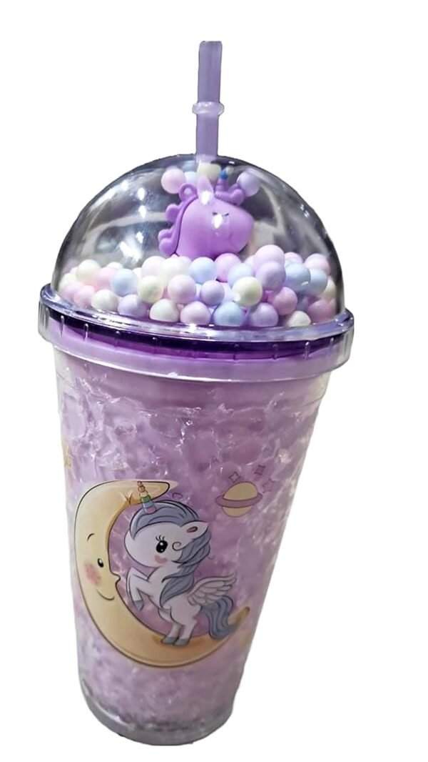 Unicarn Purple Sipper Water Bottle | Sipper Glass with Straw for Girls, Kids 500 ml Sipper - Image 2