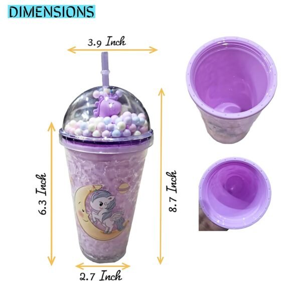 Unicarn Purple Sipper Water Bottle | Sipper Glass with Straw for Girls, Kids 500 ml Sipper - Image 3