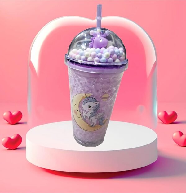 Unicarn Purple Sipper Water Bottle | Sipper Glass with Straw for Girls, Kids 500 ml Sipper - Image 4