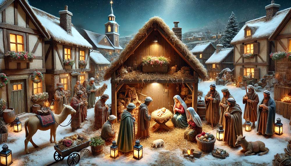 realistic Christmas crib scene set outdoors in a village squaret India's Favourite Online Gift Shop