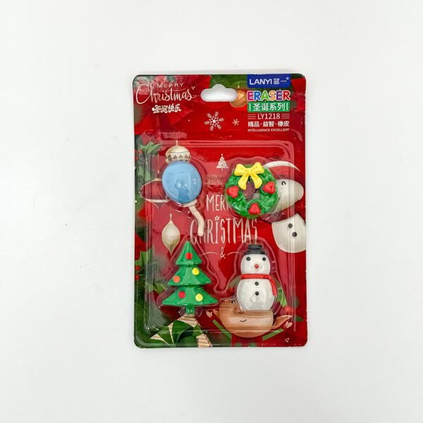 Santa Claus Eraser Set - Christmas Tree, Snowman & Holiday Accessories (Pack of 2 - Image 2
