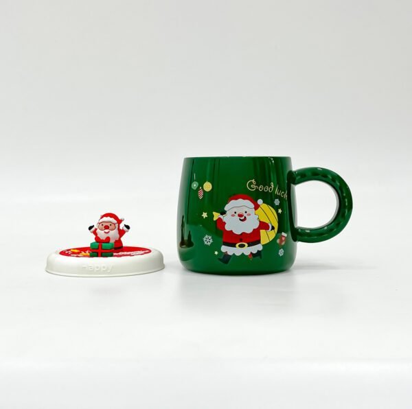 Festive Christmas Mug with Lid – Santa-Themed Ceramic Mug for Holidays - Image 2