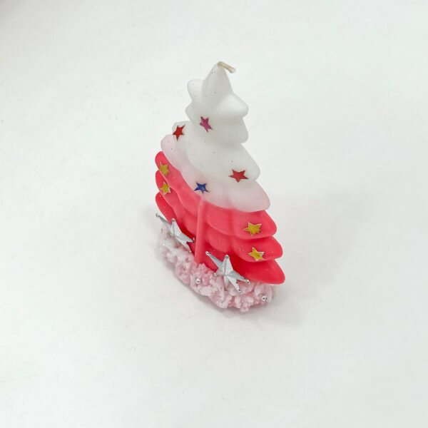 Star-Decorated Candle – Christmas Tree with Red & White Gradient - Image 2