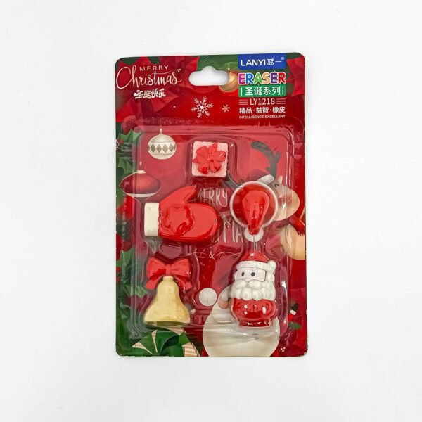 Santa Claus Eraser Set - Christmas Tree, Snowman & Holiday Accessories (Pack of 2 - Image 3