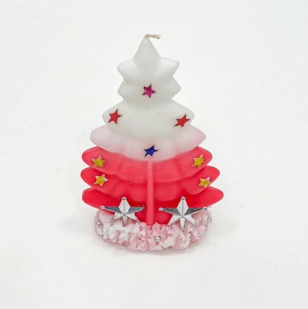 Star-Decorated Candle – Christmas Tree with Red & White Gradient - Image 3