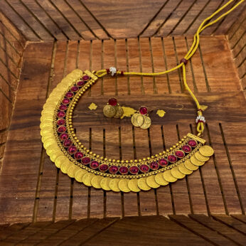 Layered Coin Necklace with Ruby Stones – Timeless Elegance