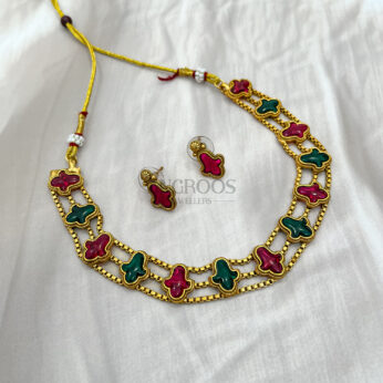 Clover Necklace Set – Elegant Ruby and Emerald Statement Jewelry