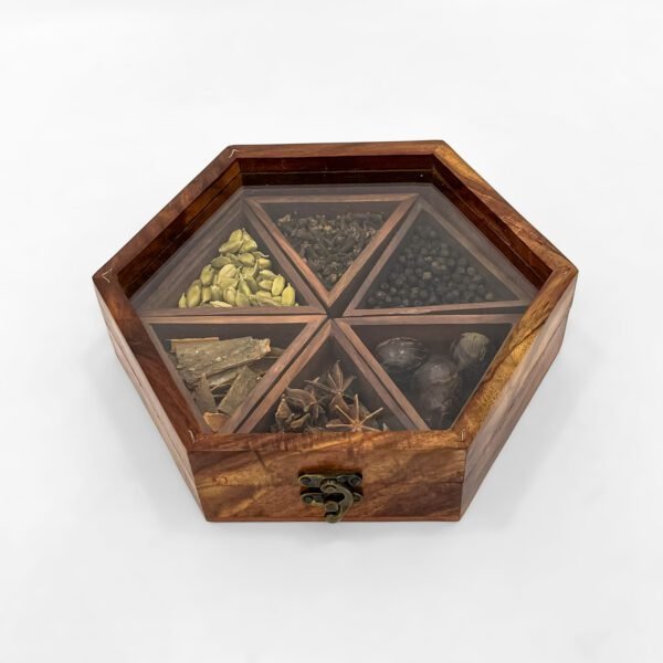 Handcrafted Wooden Spice Organizer with Six Fresh Spices - Image 2