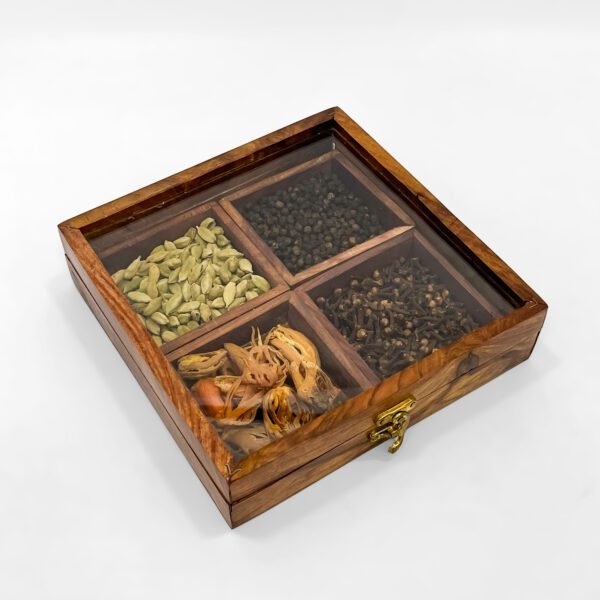 Classic Wooden Spice Organizer with Four Spices - Image 2
