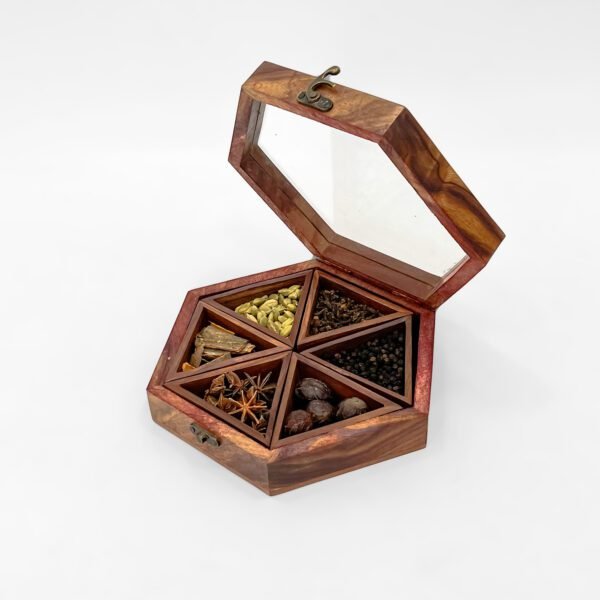 Handcrafted Wooden Spice Organizer with Six Fresh Spices - Image 3