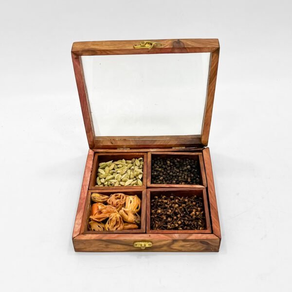 Classic Wooden Spice Organizer with Four Spices - Image 3