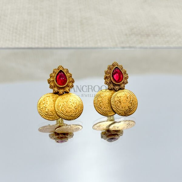 Regal Coin Necklace Set with Earrings – Traditional Gold Plated - Image 3