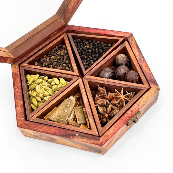 Handcrafted Wooden Spice Organizer with Six Fresh Spices - Image 4