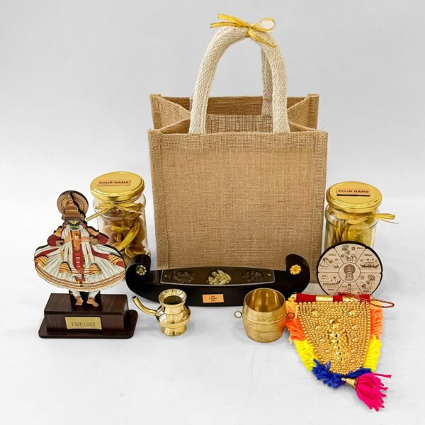 Exquisite Kerala Cultural Gift Set – Kathakali Stand, Brass Decor & Traditional Snacks - Image 2