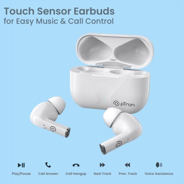 pTron Basspods P181 in-Ear TWS Earbuds with 32Hrs Playtime, Bluetooth 5.1 Wireless Headphones, Type-C Fast Charging, IPX4 & Voice Assist (Pearl White) - Image 5