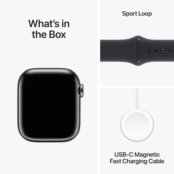 Apple Watch Series 9 [GPS + Cellular 41mm] Smartwatch with Graphite Stainless steel Case with Midnight Sport Band S/M. - Image 4