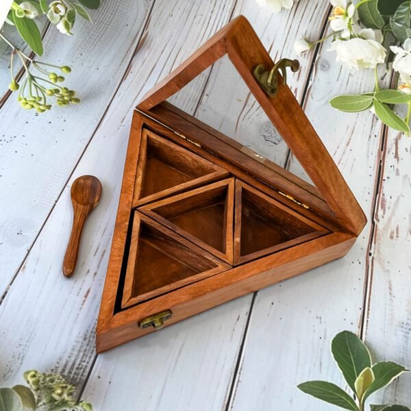Wooden Triangle Spice Box