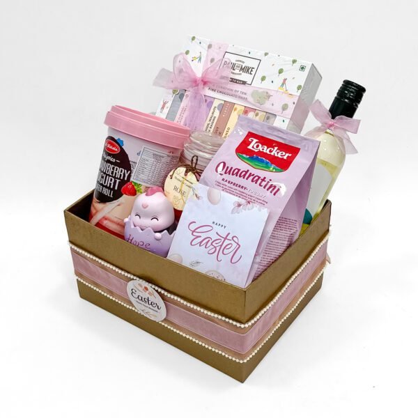 Elegant Pink-Themed Easter Gift Hamper with Wine, Chocolates, Scented Candle & Festive Treats - Image 3