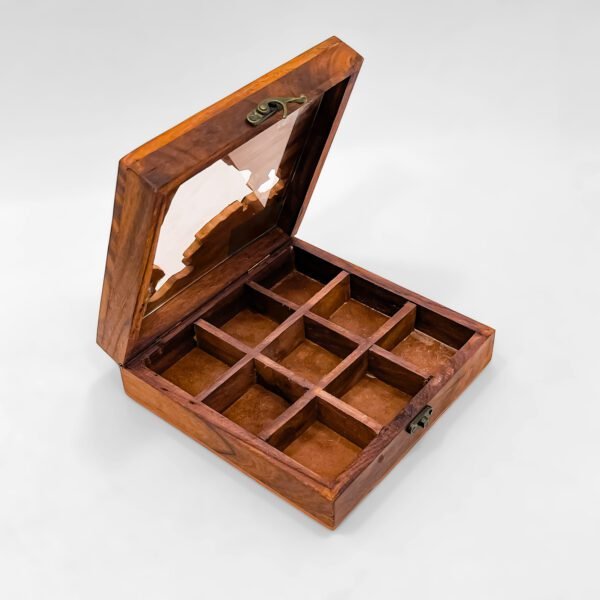Handcrafted India Map Wooden Spice Box with Clear Lid - Image 3