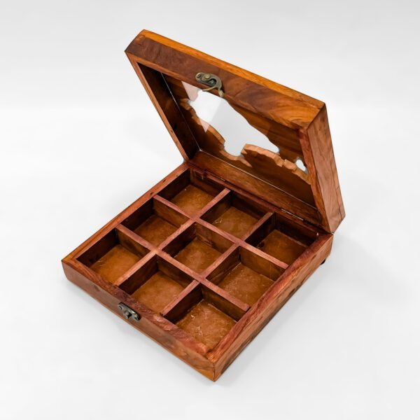 Handcrafted India Map Wooden Spice Box with Clear Lid - Image 4