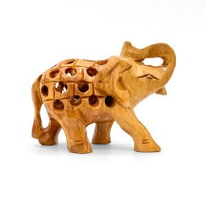Jali Carved Wooden Elephant Set