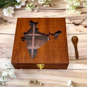 India Map Wooden Spices Box 