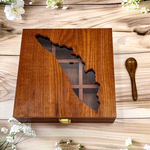 Empty Kerala Map Wooden Spice Box