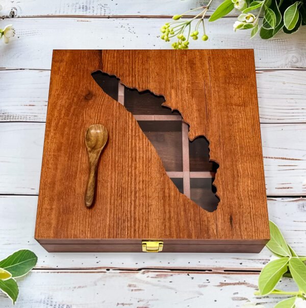 Large Kerala Map Wooden Spice Box