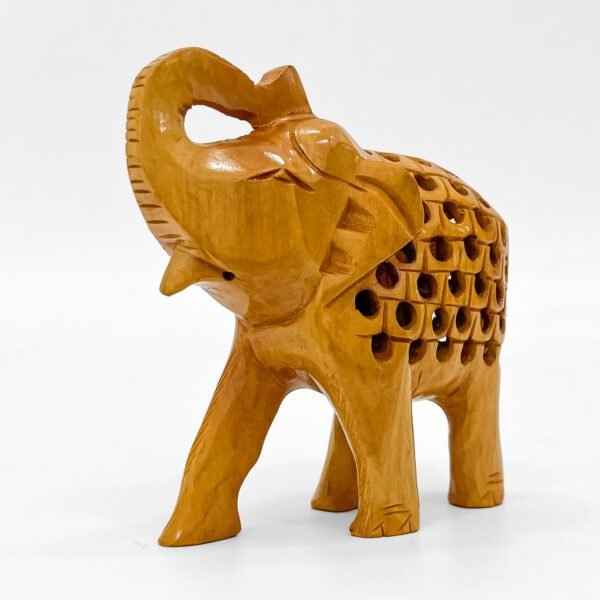 Wooden Jali Elephant – Miniature Carved Elephant with Inner Baby – 4 Inch Decorative Figurine - Image 2