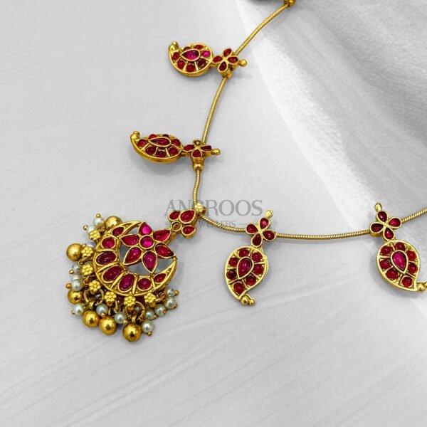 Ruby Stone Haram Set with Jhumka Earrings – Traditional 22-Inch Necklace Set - Image 2