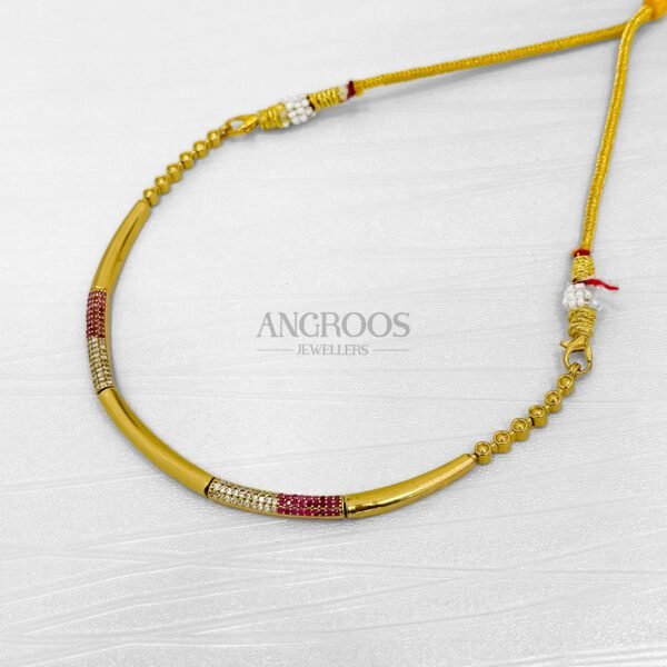AD Stone Modern Necklace Set – Sleek Golden Finish with Pink & White Stones - Image 2