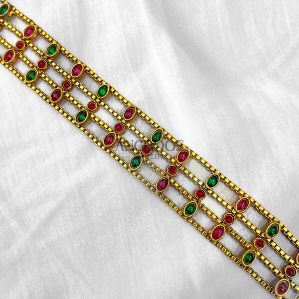 Multi Stone Choker Necklace Set – Pink & Green Kemp Stone Choker with Earrings – 8 Inch - Image 2