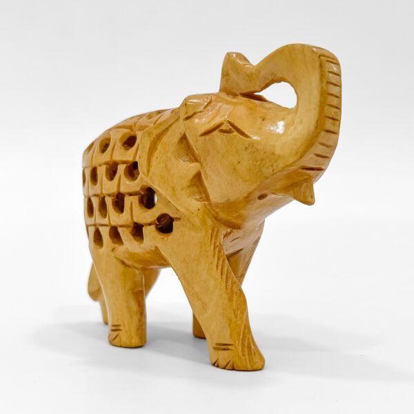 Hand-Carved Wooden Elephant with Intricate Jaali Work – Traditional Decorative Figurine - Image 2