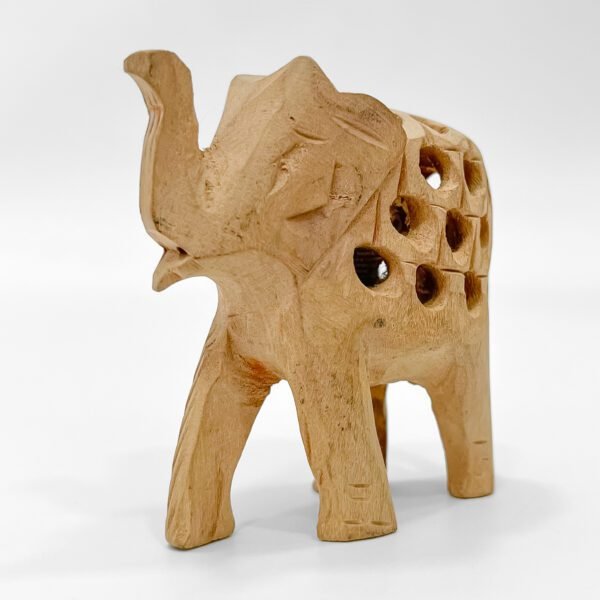 Charming Mini Elephant Statue – Handcrafted Wooden Art with Inner Carving - Image 3
