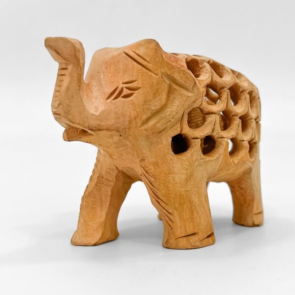 Mini Handcrafted Wooden Elephant with Jali Carving – 2.5 Inch Traditional Indian Decor - Image 3