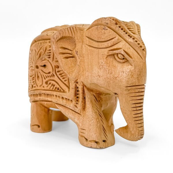 Floral Carved Wooden Elephant – 4 Inch Handcrafted Indian Decorative Figurine - Image 3