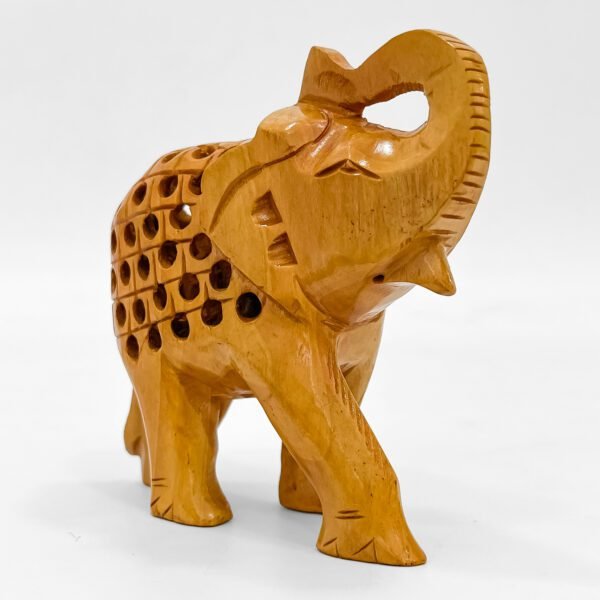 Wooden Jali Elephant – Miniature Carved Elephant with Inner Baby – 4 Inch Decorative Figurine - Image 3