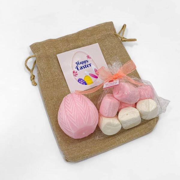 Reusable Easter Jute Bag with Candle, Marshmallow & Greeting Card - Image 3