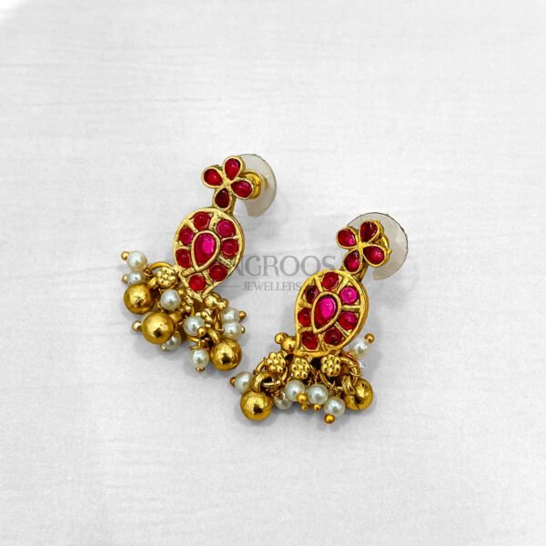 Ruby Stone Haram Set with Jhumka Earrings – Traditional 22-Inch Necklace Set - Image 3