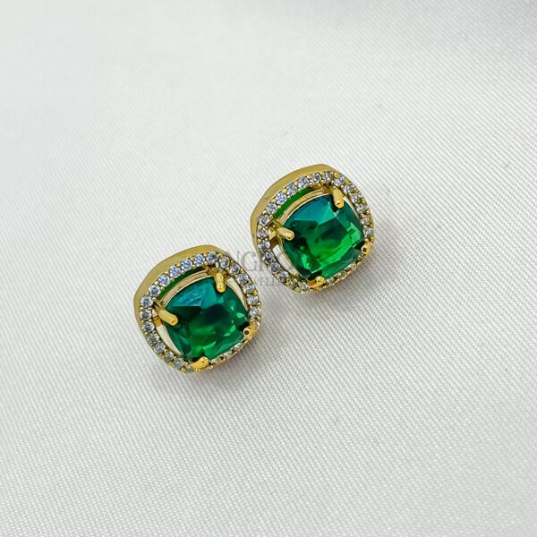 Emerald Stone Chain Necklace Set – 9 Inch Golden Braided Chain with Matching Studs - Image 3