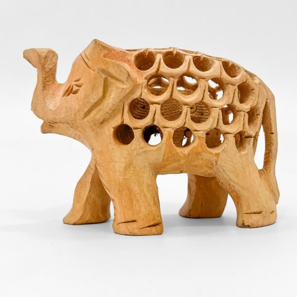 Mini Handcrafted Wooden Elephant with Jali Carving – 2.5 Inch Traditional Indian Decor - Image 4