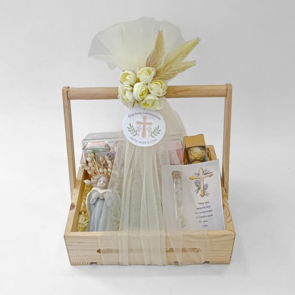 First Communion Celebration Hamper with Rosary, Candle, Macarons & Angel Figurine | Premium Gift Set - Image 3