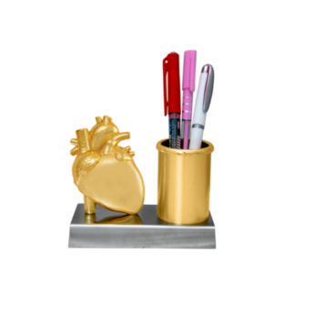 Elegant Doctor’s Desk Pen Stand with 3D Golden Heart Model – Perfect Gift for Cardiologists and Doctors