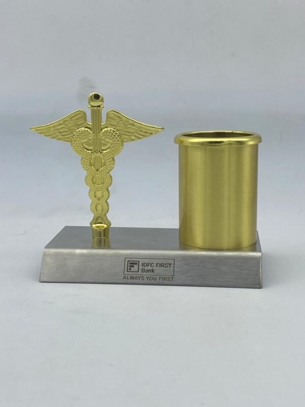 Premium Doctor's Desk Pen Stand with Medical Symbol – Elegant Gold Finish - Image 2