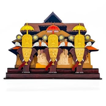 Kerala Nettipattam Temple Showpiece – Caparisoned Elephants Wooden Mural (13×19 Inch)