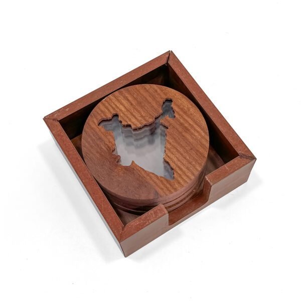Handcrafted Round Wooden Coaster Set with India Map Cutout - Image 2